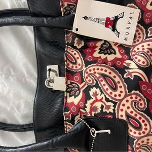 Murval Black and Red Paisley Tote with Lock